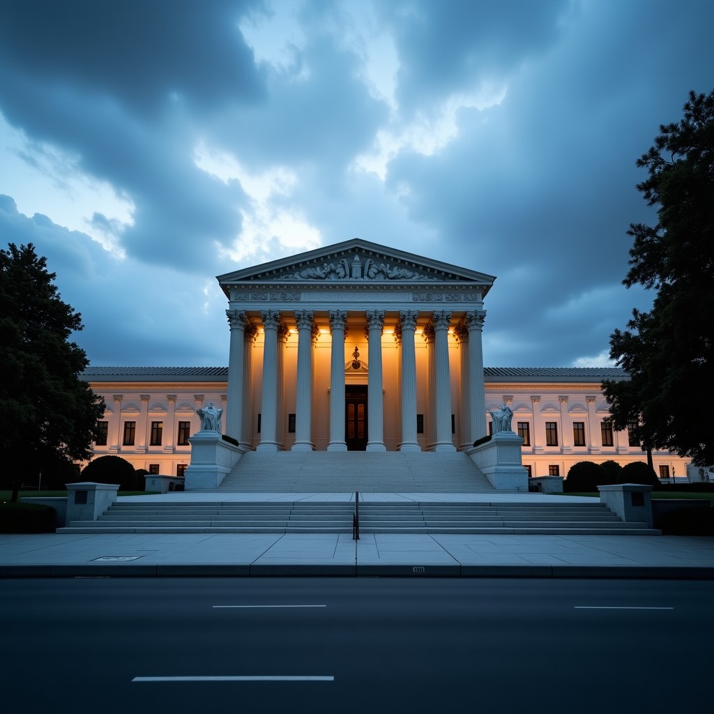 A photograph of legal or judicial architecture
