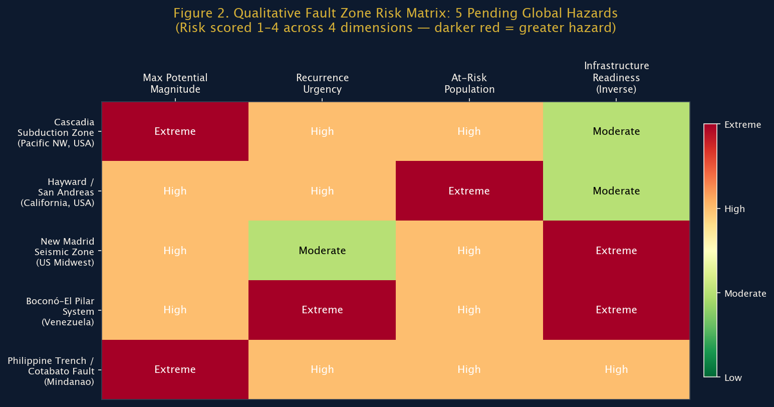 Figure 2: Qualitative Fault Zone Risk Matrix: 5 Pending Global Hazards