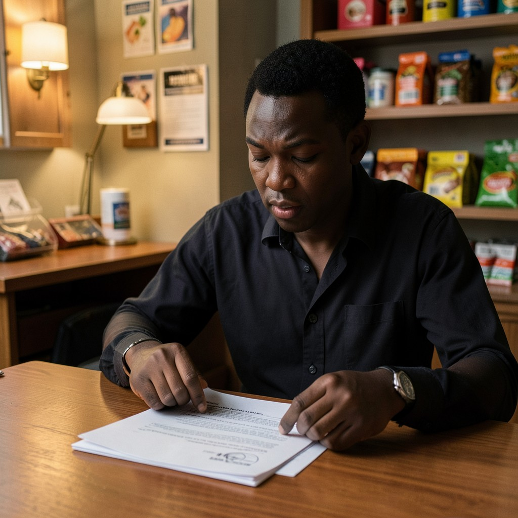 Black entrepreneur reviewing loan application