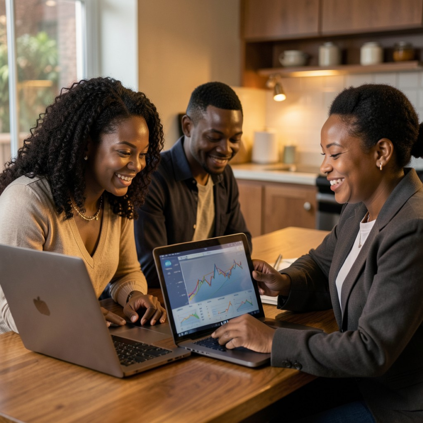 Black family reviewing their investment portfolio — building generational wealth