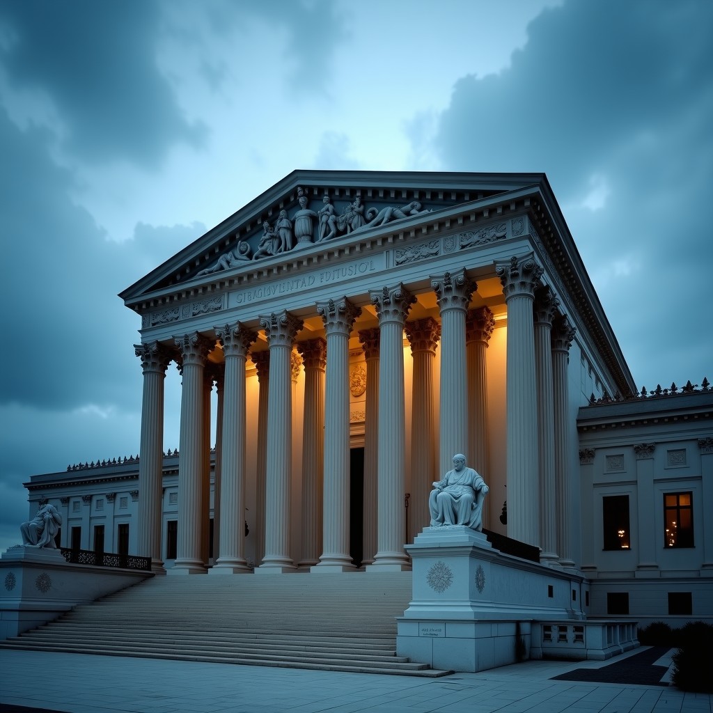 A photograph of legal or judicial architecture