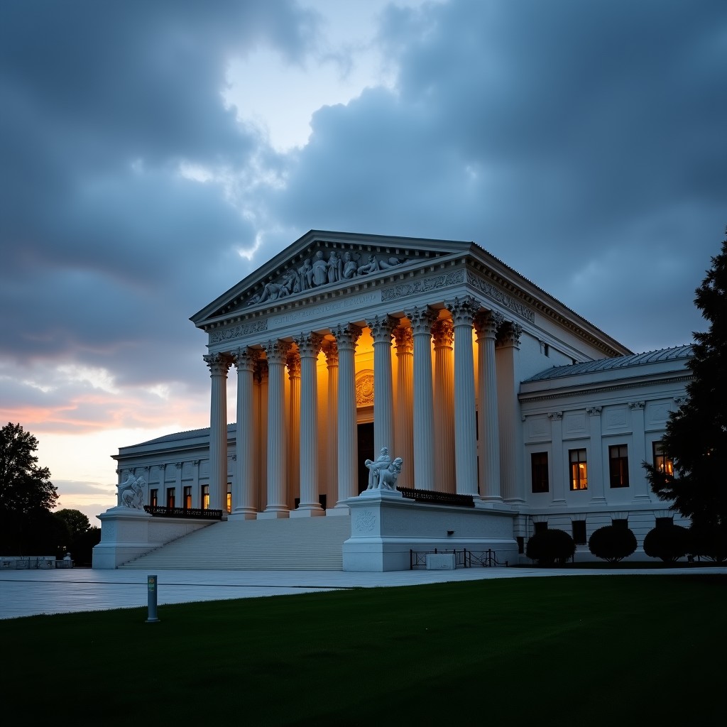 A photograph of legal or judicial architecture