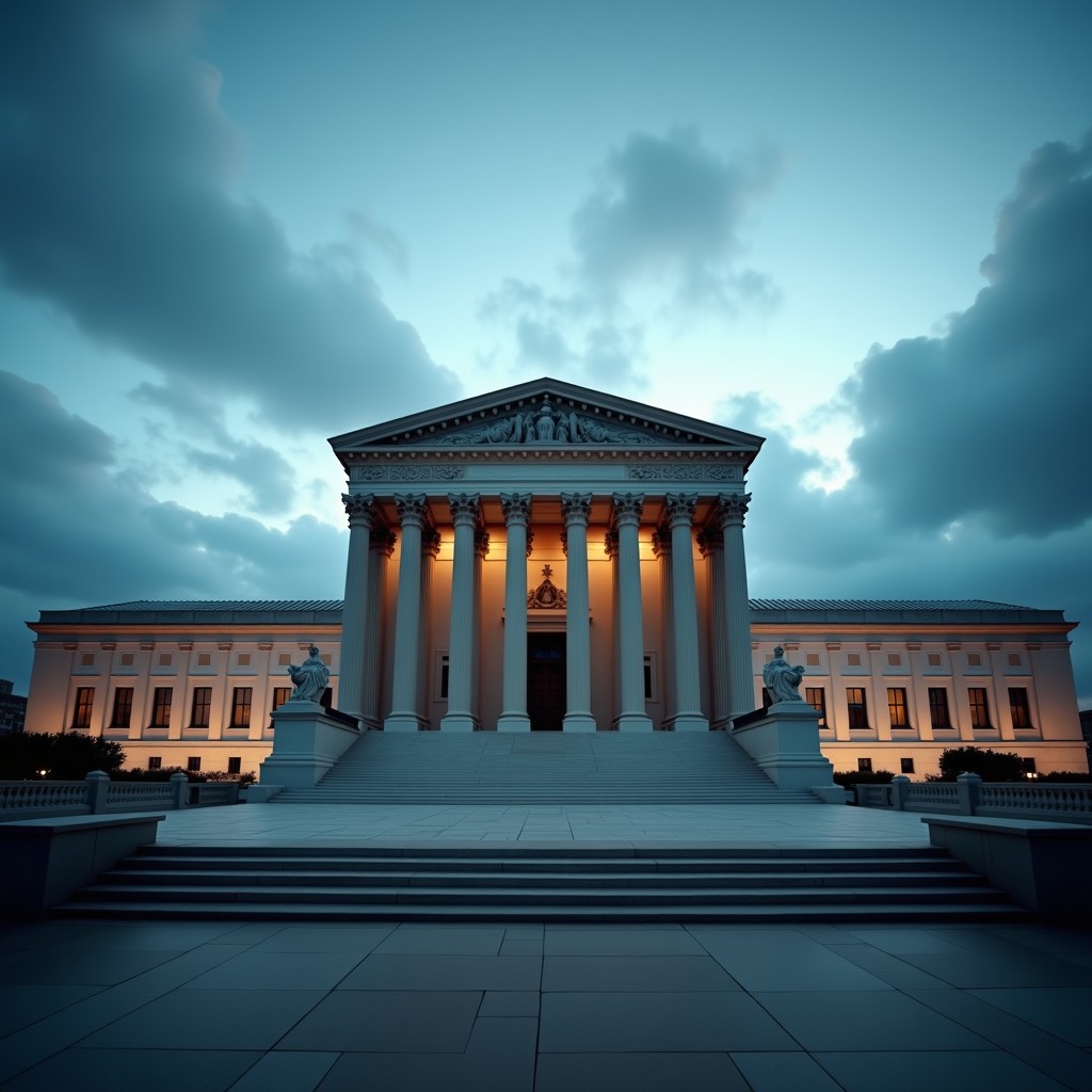 A photograph of legal or judicial architecture