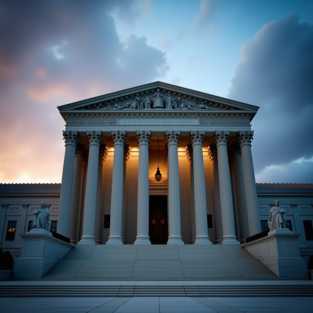 A photograph of legal or judicial architecture