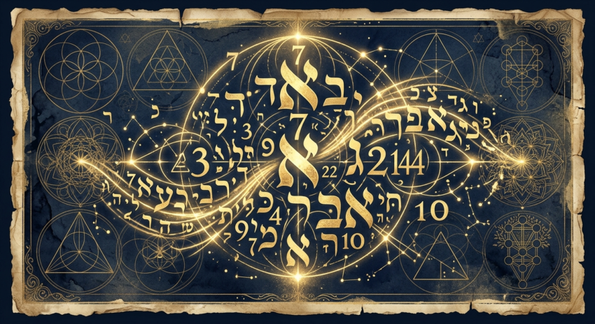 Pythagorean Numerology Calculator hero image with glowing numbers and sacred geometry