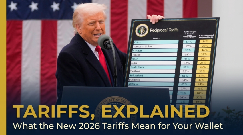 Photo of the White House 'Reciprocal Tariffs' board, illustrating the original 2025 tariff rollout