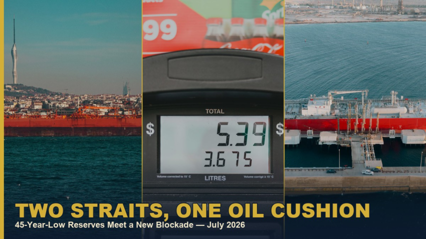 Oil tanker in a strait, gas station pricing, and cargo ship, collage