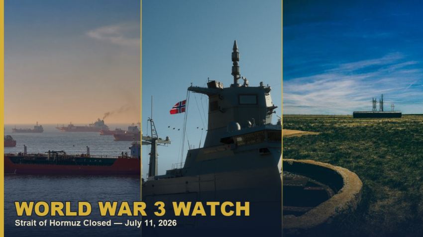 Strait of Hormuz closure and Russia nuclear rhetoric, collage