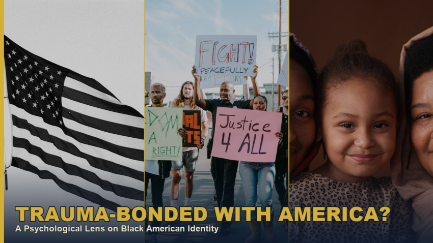 American flag, civil rights history, and a Black family, collage