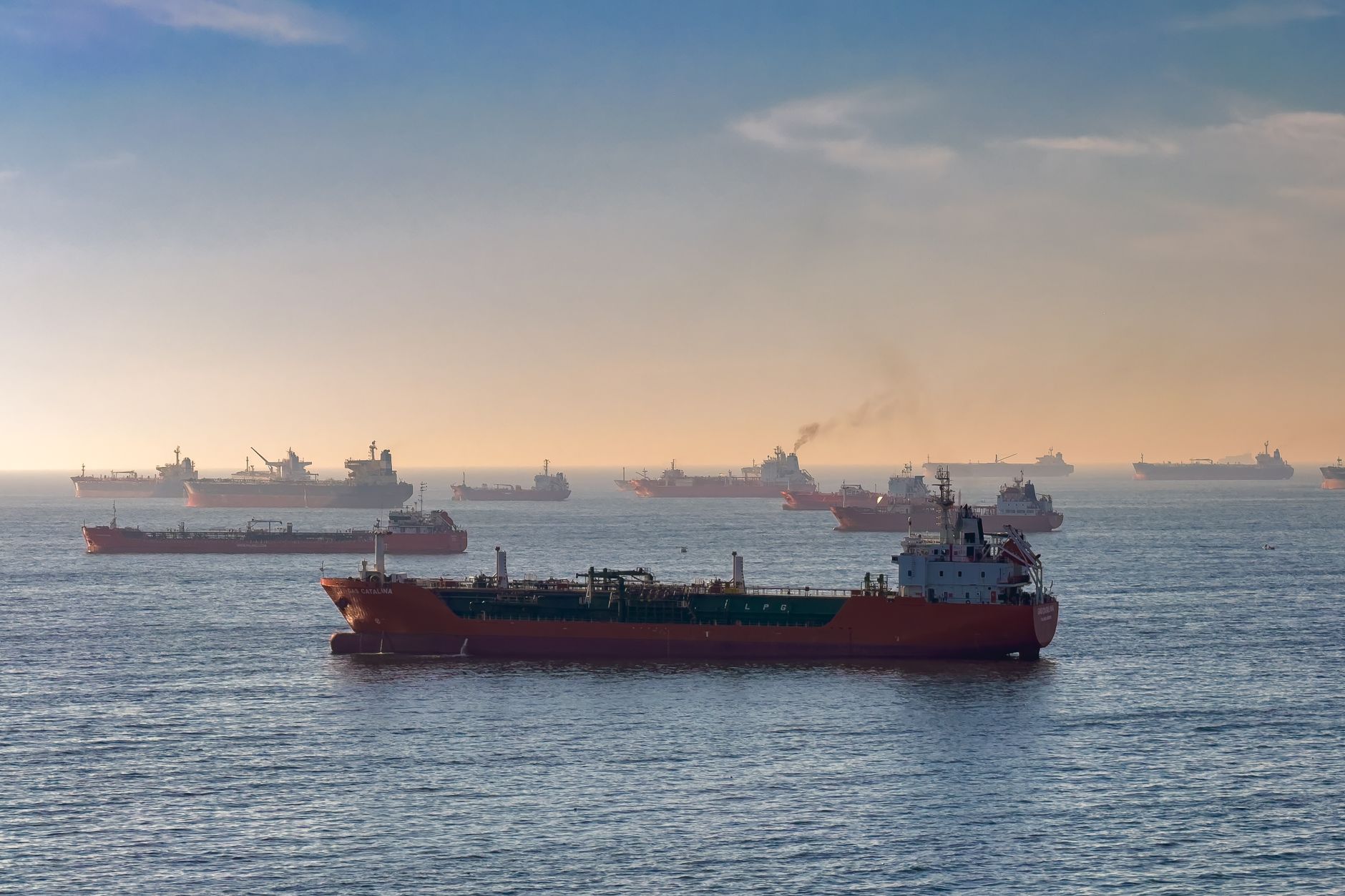 Commercial shipping through the Strait of Hormuz, illustrative image