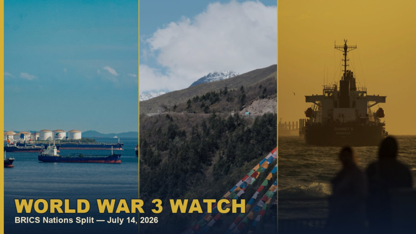 Tanker fire in the Strait of Hormuz and BRICS nations, collage