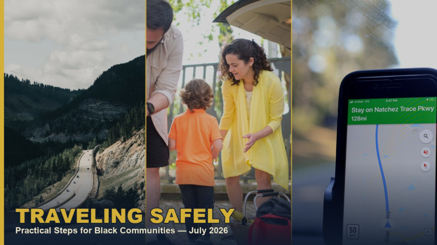 Family packing a car for a road trip, highway travel, and GPS navigation, collage