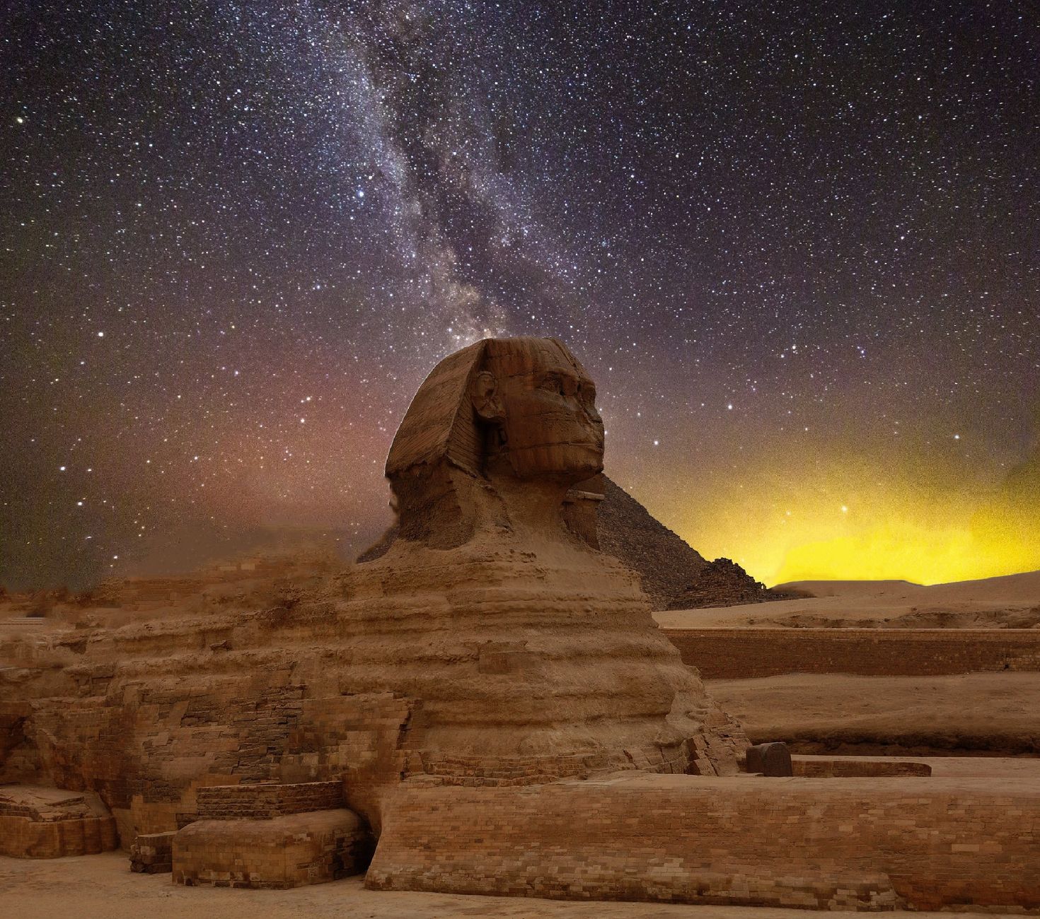 Night sky over ancient ruins, illustrative image