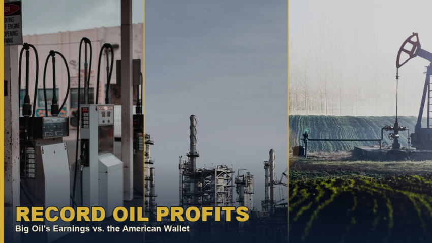 Gas station pump, oil refinery, and pumpjack at sunset, collage