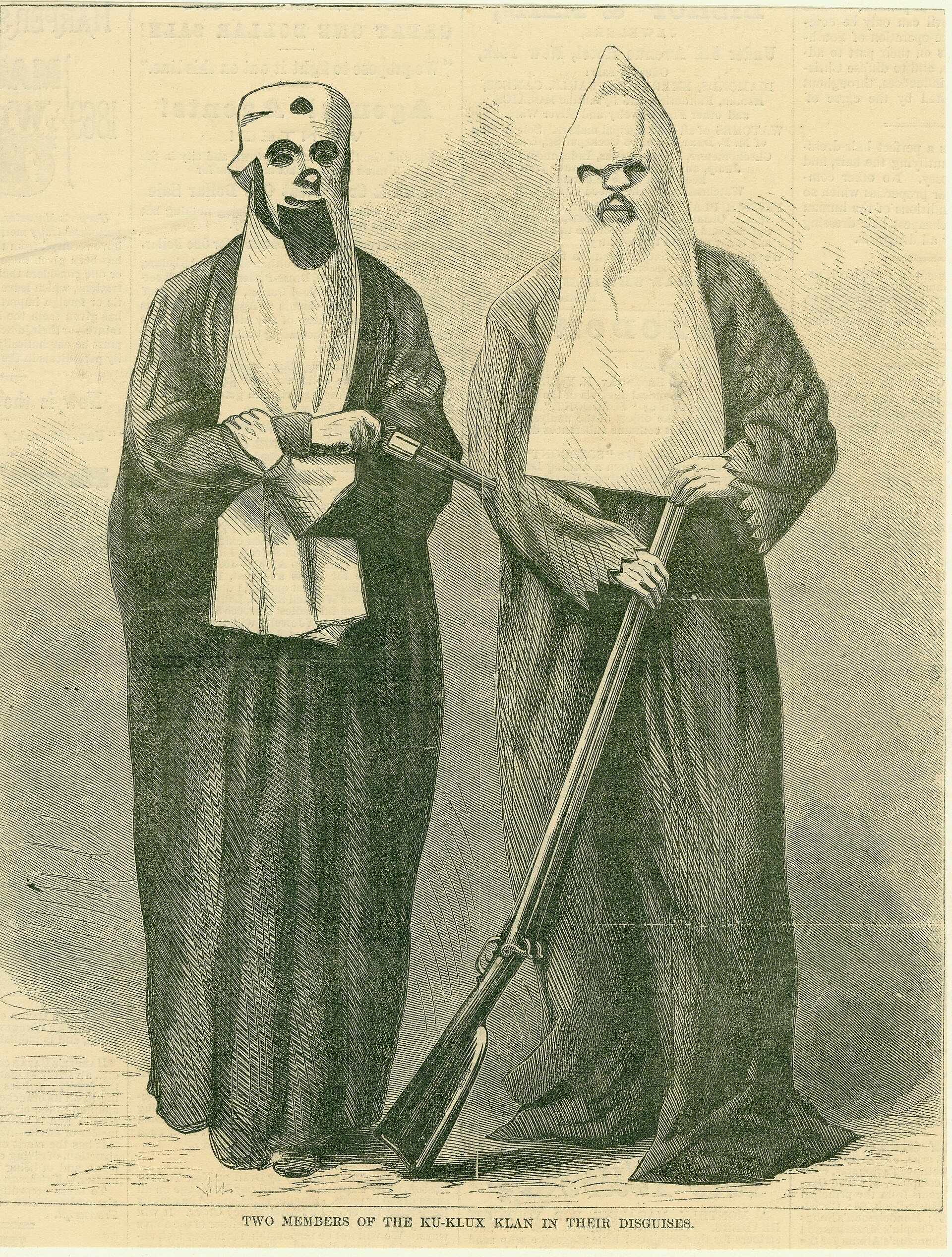 1868 Harper's Weekly engraving, Two Members of the Ku-Klux Klan in Their Disguises