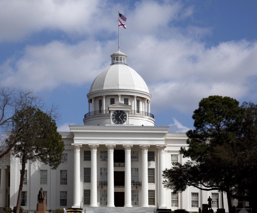 Alabama State Capitol in Montgomery, February 24, 2010. Archival location photograph; not a photograph of the 2026 voting-rights demonstrations.