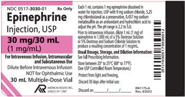 Epinephrine Injection, USP 30 mg/ 30 mL (1 mg/mL) multi dose vial