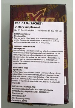 Retail box labeling, X10 Natural Enhancement Supplement