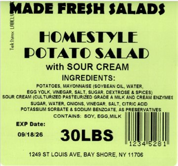 Made Fresh Salads Homestyle Potato Salad with Sour Cream 30 LBS