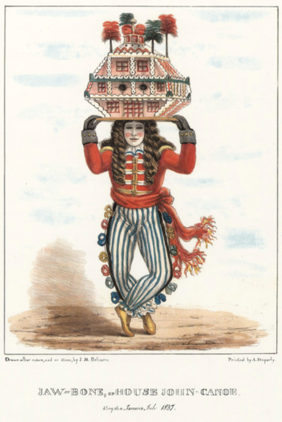 Isaac Mendes Belisario lithograph of a Jonkonnu masquerader, Jamaica, 1837