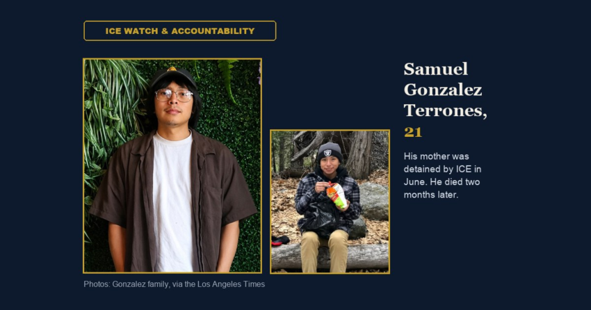 Two family photos of Samuel Gonzalez Terrones, 21, whose mother was detained by ICE in June; he died two months later. Photos: Gonzalez family, via the Los Angeles Times.