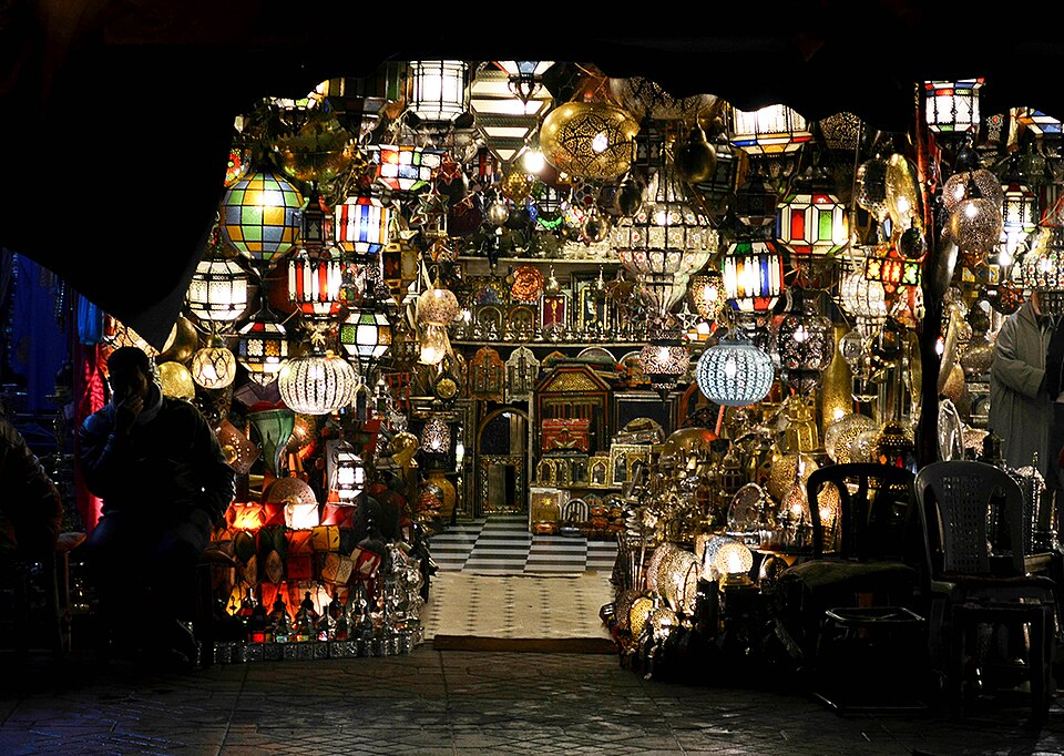 Street-level photo: Shop lamps at Djeema el Fma Square, Marrakesh, Morocco