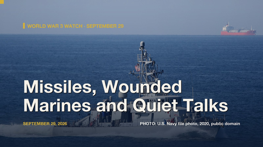 U.S. Navy patrol ship USS Tempest in the Strait of Hormuz with a tanker on the horizon, 2020 file photo