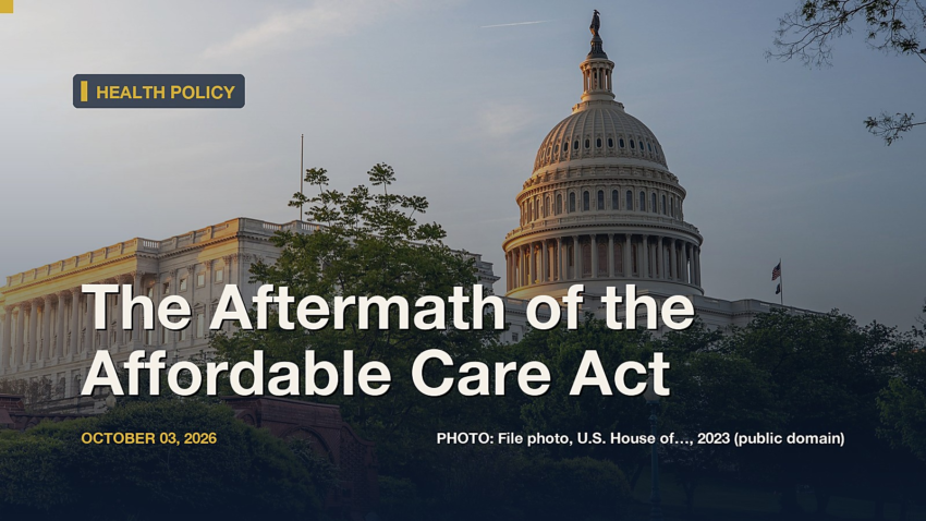 The Aftermath of the Affordable Care Act: public-domain file photo with headline
