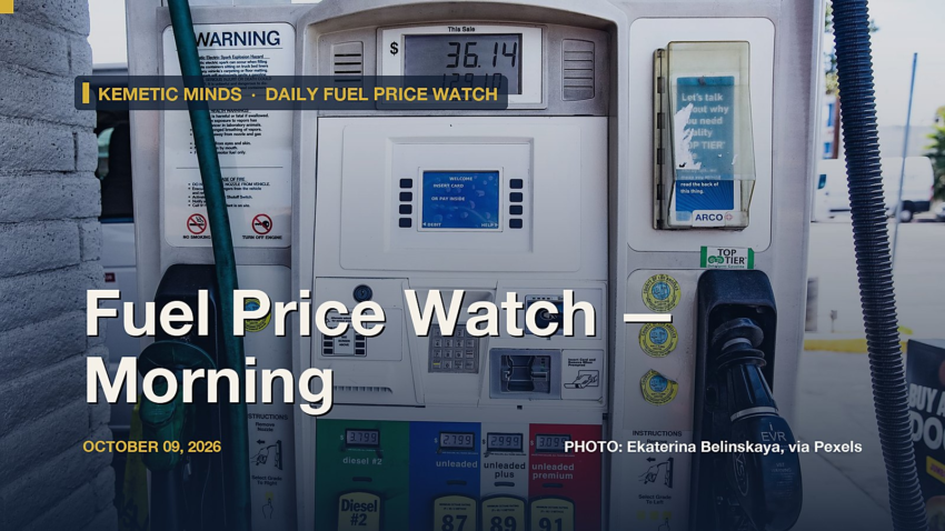 Fuel Price Watch — Morning, October 09, 2026: Diesel $6.28, Regular $4.37
