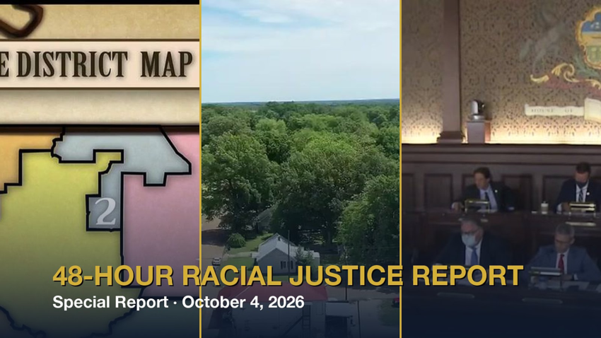 Public-domain file photo of the Martin Luther King Jr. Memorial and the Lincoln Memorial, Washington, DC, with a 48-Hour Racial Justice Report title