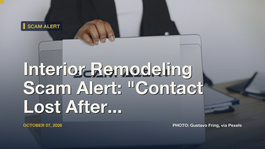 Interior Remodeling Scam Alert: "Contact Lost After Hiring Contractor"