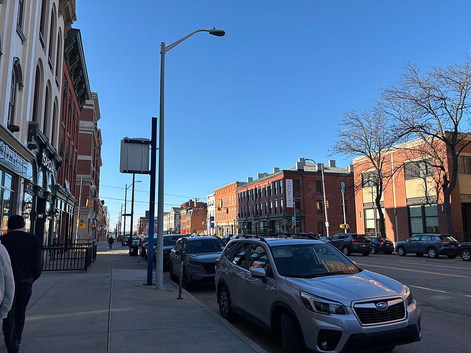 Street-level photo: State Street on Gannon University’s campus