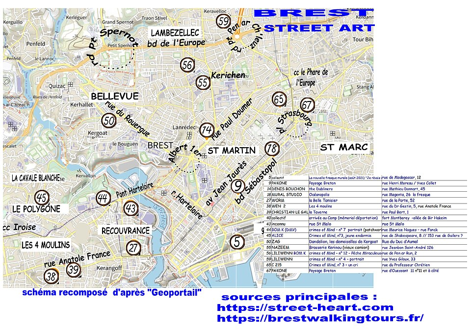 Street-level photo: Street art à Brest - invitation  à la découverte - dossiers complets à trouver sur https://street-heart.com/PM-D29000-00%20Brest%20Crimes%20of%20Mind.htm et  https://brestwalkingtours.fr/street-art-a-brest-les-oeuvres-incontournables-a-visiter/